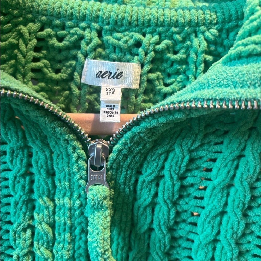 Aerie Cable Car Quarter Zip Sweater in Green - Picture 4 of 6